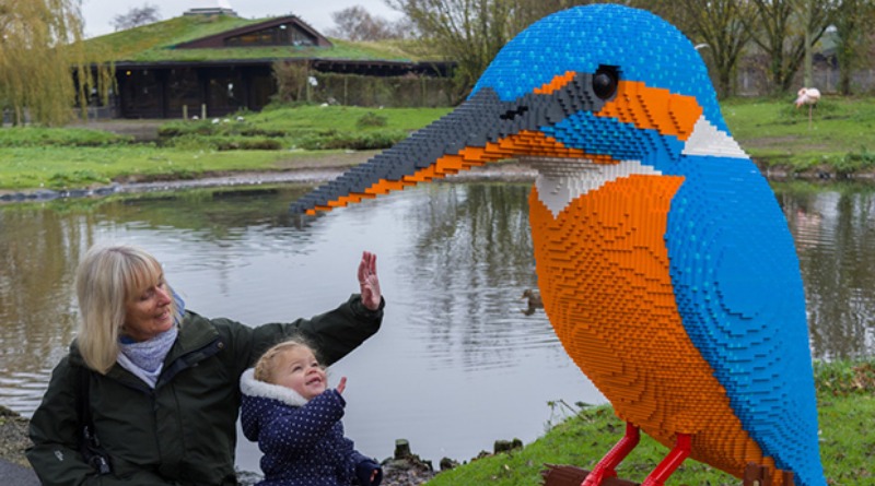 Modelli di animali di mattoni di lego di grandi dimensioni al Marwell Zoo,  Regno Unito, un percorso di attività per bambini. Un modello gecko Foto  stock - Alamy