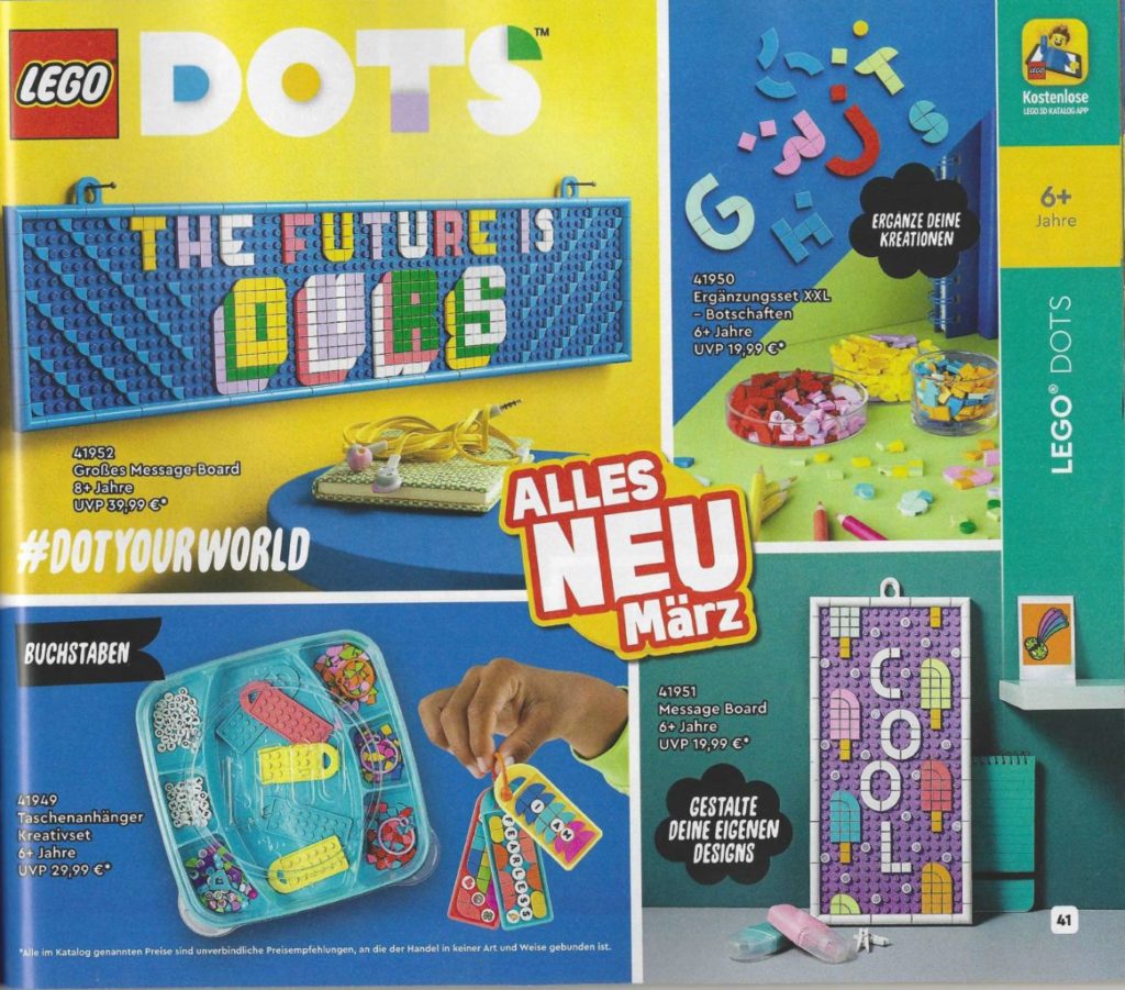 Catalogue details 2022 DOTS in models message LEGO board